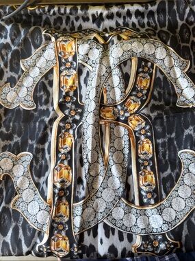 Roberto Cavalli Black and Gold Chain & Snake Motif Silk Scarf